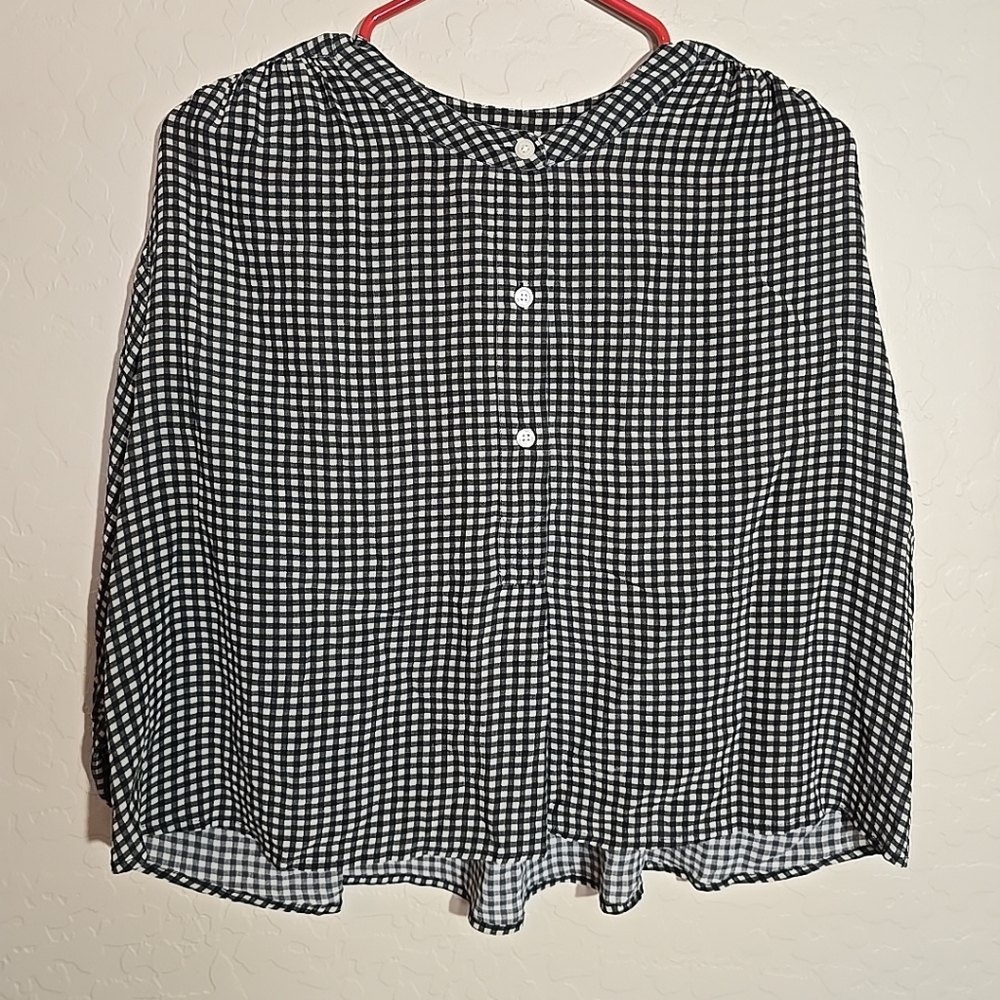 THE GREAT 100% Silk Gingham Print Top Size 0 Oversized ( see measurements)